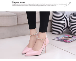 White Women Wedding Shoes Crystal Preal Ankle Strap Bridal Shoes Woman Dress Shoes Seay Pumps Sweet Party Shoes