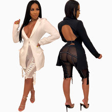 Load image into Gallery viewer, Echoine Casual Sexy V-neck Backless White Blazer Autumn women Vintage women jacket long Black blazers Coat femme