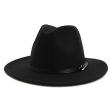 Load image into Gallery viewer, Men Women Flat Brim Panama Style Wool Felt Jazz Fedora Hat Cap Gentleman Europe Formal Hat Yellow Floppy Trilby Party Hat