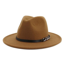 Load image into Gallery viewer, Men Women Flat Brim Panama Style Wool Felt Jazz Fedora Hat Cap Gentleman Europe Formal Hat Yellow Floppy Trilby Party Hat