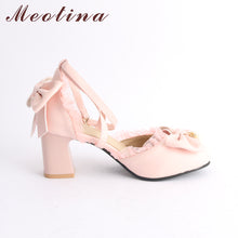 Load image into Gallery viewer, Women Lolita Shoes Ankle Strap Pumps Pearls Lace High Heels Party Shoes