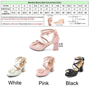 Women Lolita Shoes Ankle Strap Pumps Pearls Lace High Heels Party Shoes