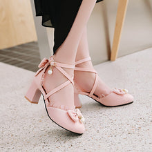 Load image into Gallery viewer, Women Lolita Shoes Ankle Strap Pumps Pearls Lace High Heels Party Shoes