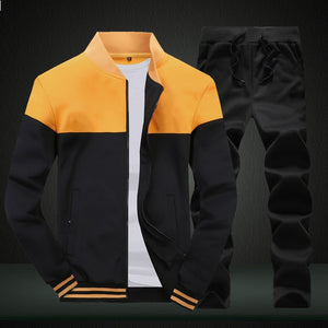 Men Sets Fashion Sporting Suit Patchwork Zipper Sweatshirt +Sweatpants 2 Pieces Sets Slim Tracksuit