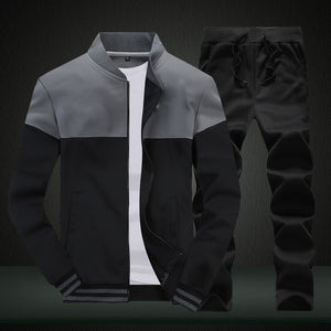 Men Sets Fashion Sporting Suit Patchwork Zipper Sweatshirt +Sweatpants 2 Pieces Sets Slim Tracksuit