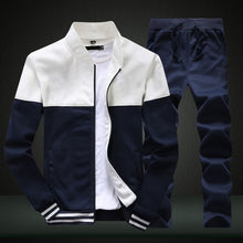 Load image into Gallery viewer, Men Sets Fashion Sporting Suit Patchwork Zipper Sweatshirt +Sweatpants 2 Pieces Sets Slim Tracksuit