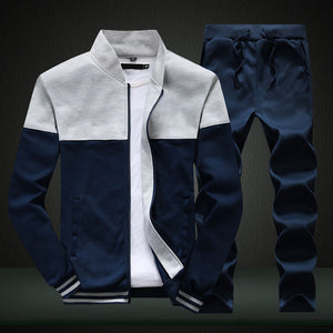 Men Sets Fashion Sporting Suit Patchwork Zipper Sweatshirt +Sweatpants 2 Pieces Sets Slim Tracksuit