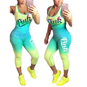 Sexy Pink Letter Print Tracksuits Women Two Piece Set Women Plus Size Tracksuit Summer Slimming Casual Pant Suits Sets Outfits