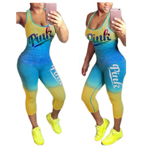 Sexy Pink Letter Print Tracksuits Women Two Piece Set Women Plus Size Tracksuit Summer Slimming Casual Pant Suits Sets Outfits