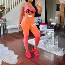 Load image into Gallery viewer, Sexy Pink Letter Print Tracksuits Women Two Piece Set Women Plus Size Tracksuit Summer Slimming Casual Pant Suits Sets Outfits