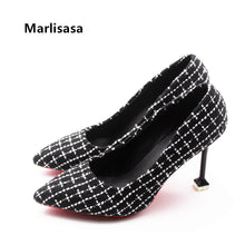 Load image into Gallery viewer, Women Fashion Black Plaid Slip on High Heel Shoes Lady Casual High Quality Spring Shoes