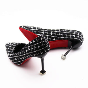 Women Fashion Black Plaid Slip on High Heel Shoes Lady Casual High Quality Spring Shoes