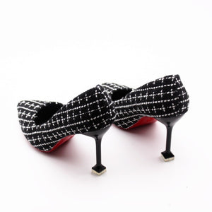 Women Fashion Black Plaid Slip on High Heel Shoes Lady Casual High Quality Spring Shoes