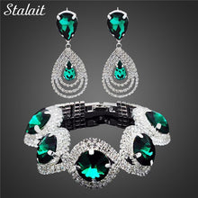 Load image into Gallery viewer, Fashion Wedding Bridal Jewelry Sets For Women Rhinestone Austrian Crystal Jewelry Set Bracelet Earrings Set Indian Accessories