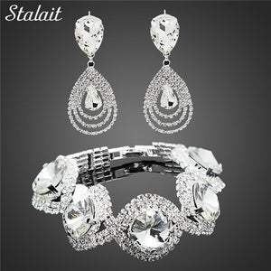 Fashion Wedding Bridal Jewelry Sets For Women Rhinestone Austrian Crystal Jewelry Set Bracelet Earrings Set Indian Accessories