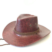 Load image into Gallery viewer, YOYOCORN  Pu leather men&#39;s American wind big western cowboy hat ladies knight hat outdoor visor unisex breathable cap