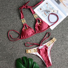 Load image into Gallery viewer, Crystal Diamond Halter Brazilian Swimwear Two piece Bikini set Thong