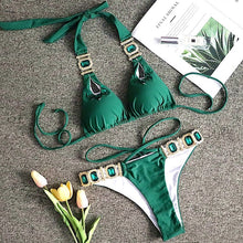 Load image into Gallery viewer, Crystal Diamond Halter Brazilian Swimwear Two piece Bikini set Thong