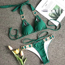 Load image into Gallery viewer, Crystal Diamond Halter Brazilian Swimwear Two piece Bikini set Thong