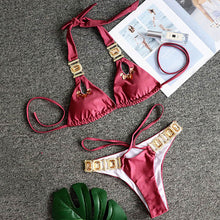 Load image into Gallery viewer, Crystal Diamond Halter Brazilian Swimwear Two piece Bikini set Thong