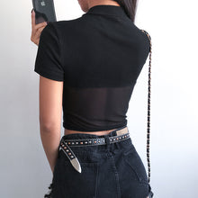 Load image into Gallery viewer, Women Street Tees Beach Tops Black Mesh Patchwork  See Through Blouse