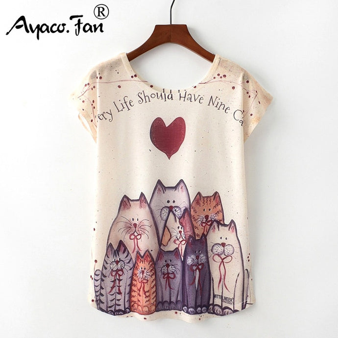 Animal Print Casual O-Neck Loose Short Sleeve T-shirt