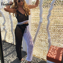 Load image into Gallery viewer, Knitted Hollow Out Pants See Through Crochet Straight Pant Hollow Out Fishnet Wide Leg Pants