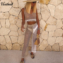 Load image into Gallery viewer, Knitted Hollow Out Pants See Through Crochet Straight Pant Hollow Out Fishnet Wide Leg Pants