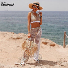 Load image into Gallery viewer, Knitted Hollow Out Pants See Through Crochet Straight Pant Hollow Out Fishnet Wide Leg Pants