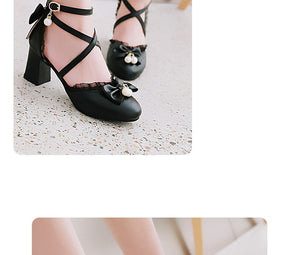 Women Retro Harajuku Kawaii Style High Heel Shoes Woman Ankle Strap Pumps