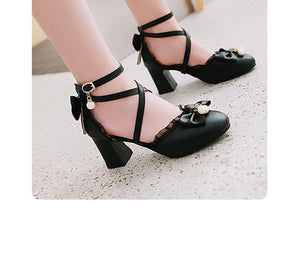 Women Retro Harajuku Kawaii Style High Heel Shoes Woman Ankle Strap Pumps