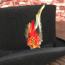 Load image into Gallery viewer, Black Men Woolen Fedora Hat Flat Mad Hatter Top Hat Traditional President Party Hat Steampunk Magic Hat with feather