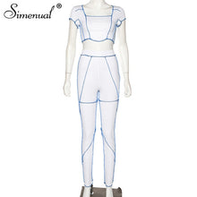 Load image into Gallery viewer, Simenual Striped Patchwork Sporty Matching Set Women Fashion Casual Workout 2 Piece Outfits Short Sleeve Crop Top And Pants Sets