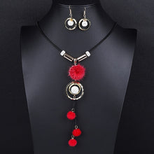 Load image into Gallery viewer, Jewelry Sets For Women Red Blue Long Round Tassel Pendant Necklace Drop Earrings Sets Gift