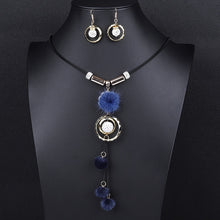 Load image into Gallery viewer, Jewelry Sets For Women Red Blue Long Round Tassel Pendant Necklace Drop Earrings Sets Gift