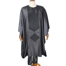 Load image into Gallery viewer, H&amp;D 2019 men african clothes tops pants 3PCS agbada suit long sleeve formal attire embroidery pattern with stones robe africaine