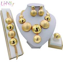 Load image into Gallery viewer, Liffly African Jewelry Sets Round Necklace Bracelet Dubai Gold Jewelry Set for Women Wedding Party Bridal Earrings Ring Jewelry