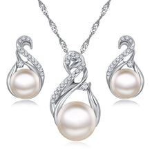 Load image into Gallery viewer, Jewelry Sets Wedding Silver Color Earrings Simulated Pearl Jewelry Set Women Necklace Set