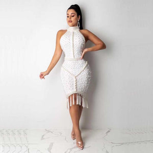 Wholesale 2020 New woman's dress Black and White Beading Backless Sexy celebrity cocktail party bandage dress