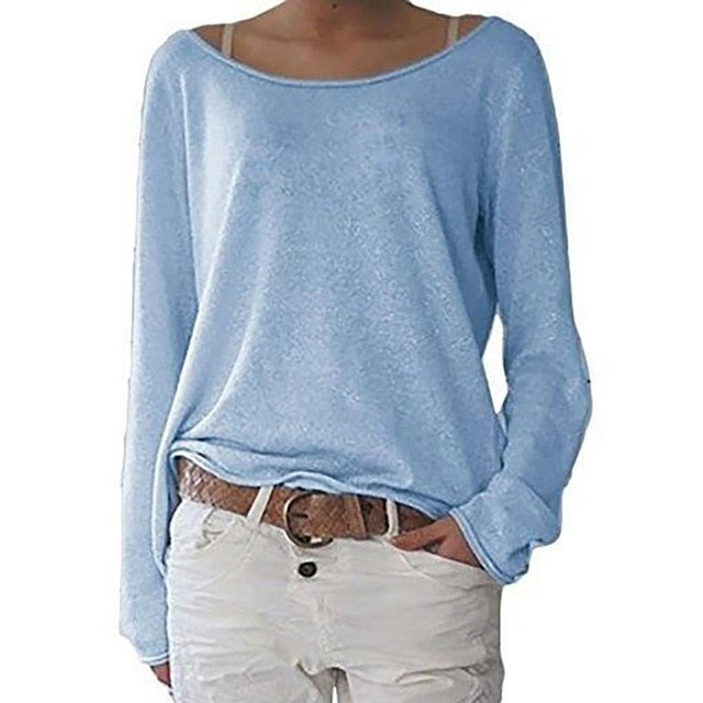 Women Oversize Loose Long Sleeve T-Shirt Baggy Plus Tops Casual Solid T Shirt