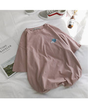 Load image into Gallery viewer, Embroidery Loose All-match t shirt summer Short Sleeve Simple T-shirts Women Kawaii Candy colors t shirt