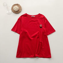 Load image into Gallery viewer, Embroidery Loose All-match t shirt summer Short Sleeve Simple T-shirts Women Kawaii Candy colors t shirt