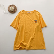 Load image into Gallery viewer, Embroidery Loose All-match t shirt summer Short Sleeve Simple T-shirts Women Kawaii Candy colors t shirt