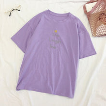Load image into Gallery viewer, Embroidery Loose All-match t shirt summer Short Sleeve Simple T-shirts Women Kawaii Candy colors t shirt
