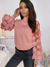 Load image into Gallery viewer, Women T-Shirts Dot Print Lace  See Through O-Neck Puff Sleeve Solid Color Slim Pullovers Top