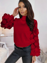 Load image into Gallery viewer, Women T-Shirts Dot Print Lace  See Through O-Neck Puff Sleeve Solid Color Slim Pullovers Top