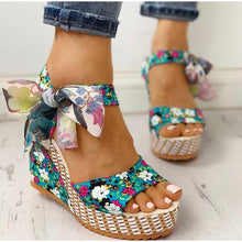 Load image into Gallery viewer, Women Summer Wedge Sandals Female Floral Bowknot Platform Bohemia High Heel Sandals Fashion Ankle Strap Open Toe Ladies Shoes