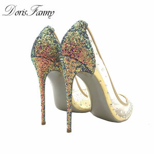 Crystals women shoes high heels sexy stilettos glitter shoes high heels pumps 12cm