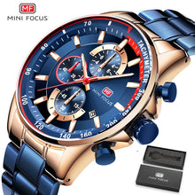 Load image into Gallery viewer, Blue Watch Men Quartz Clock Metal Strap Multi function Calendar Sports Watch