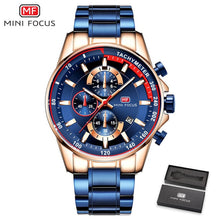 Load image into Gallery viewer, Blue Watch Men Quartz Clock Metal Strap Multi function Calendar Sports Watch